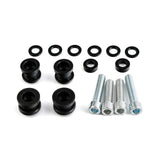 Metal bolts, black washers, and bushings set for automotive or DIY hardware assembly