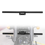 Black motorcycle crash bar installed on front fork with turn signals visible