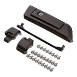 Black truck tailgate handle latch kit with screws and hardware on white background