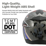 Kids DOT certified motorcycle helmet with shark design, lightweight ABS shell, grey color