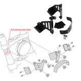 Motorcycle headlight mounting brackets kit with assembly diagram, fits 49mm diameter forks