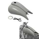 Gray custom motorcycle gas tank kit with hardware and installed tank on bike