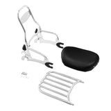 Motorcycle backrest sissy bar, luggage rack, and black leather passenger pad kit