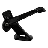 Black automotive pedal assembly part on white background