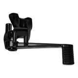 Black bike kickstand with textured foot, isolated on white background
