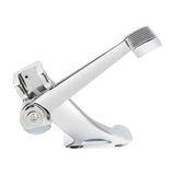 Chrome door handle with modern, ergonomic design on white background