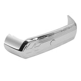 Chrome truck rear bumper with step pad and molded detail on white background