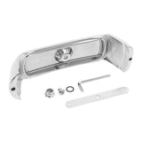 Silver billet aluminum door handle kit with screws, Allen wrench, and gasket on white background