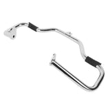 Chrome motorcycle crash bar with black rubber pads on a white background