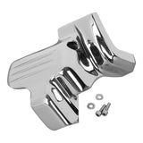 Chrome motorcycle engine cover with screws and washers on white background