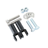 Motorcycle chain adjuster kit with bolts, washers, nuts, and black metal adjusters