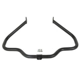 Black automotive sway bar with mounting brackets and three bolts on white background