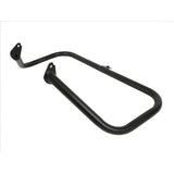 Black metal motorcycle crash bar guard with mounting brackets on white background