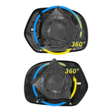 Two adjustable 360-degree rotating side mirror bases with blue and yellow arrows