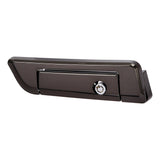 Black chrome truck tailgate handle with built-in lock on white background