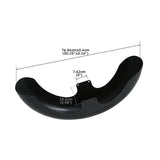 Black motorcycle front fender with mounting plate, measured dimensions in centimeters and inches