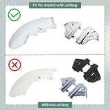 Comparison of motorcycle side covers for models with and without airbag, white and chrome parts.