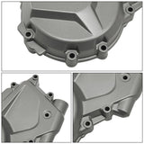 Close-up collage of motorcycle engine cover, silver aluminum alloy with bolt holes.