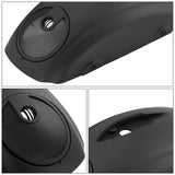Black motorcycle saddlebag lid with built-in speaker cutout, close-up detail views