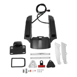 Carbon fiber motorcycle rear fender kit with wiring, license plate holder, and mounting hardware