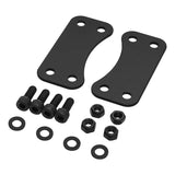 Black metal mounting brackets with bolts, washers, and nuts on a white background