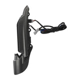 Carbon fiber motorcycle side fairing panel with wiring harness on white background