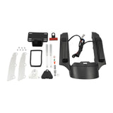 Motorcycle fender eliminator kit with carbon fiber parts, mounting brackets, and wiring harness