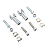 Chrome motorcycle clevis mounting kit with bolts, nuts, and washers on white background