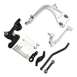 Motorcycle chrome and black brake lever kit with hardware and washers on white background