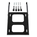 Black metal bracket with screws, washers, and rubber mounts for mounting hardware installation