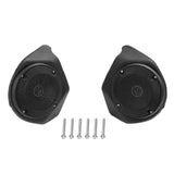 Black motorcycle fairing speakers with metal mesh grills and six mounting screws on white background