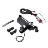electric actuator kit with mounting plate, switch, wiring, and brackets on white background