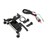Electric linear actuator kit with mounting brackets, wiring, and toggle switch on white background