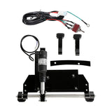 Electric actuator kit with wiring, toggle switch, black mounting brackets, and hardware