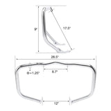 Chrome motorcycle engine guard with dimensions, crash bar, protective steel tube