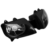 Black dual motorcycle headlight assembly with clear lenses on white background