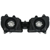 Motorcycle dual headlight assembly black housing front view