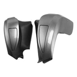 Glossy gray motorcycle saddlebag covers, set of two, on white background