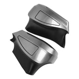 Pair of black and silver motorcycle hard saddlebags on white background