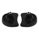 Pair of black plastic automotive jack pad adapters on white background