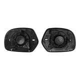 Black plastic motorcycle rearview mirror backing plates on white background