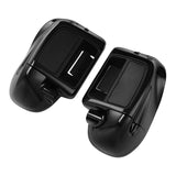 Glossy black motorcycle saddlebags with latches, shown on a white background
