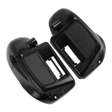 Glossy black motorcycle speaker pods fairing with cutouts, isolated on white background