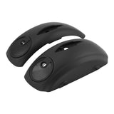Black motorcycle saddlebag lids with integrated speaker grills on white background