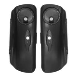 Black motorcycle saddlebag lids with built-in round speaker grilles, white background