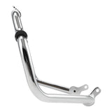 Shiny chrome motorcycle exhaust pipe on white background