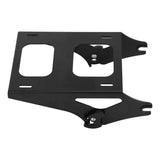Black metal mounting bracket with cutouts, for automotive or equipment installation