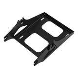 Black metal motorcycle headlight mounting bracket with cutout design on white background