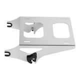 Stainless steel motorcycle luggage rack with mounting brackets on white background