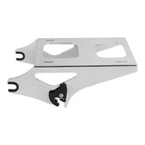 Stainless steel folding table mount with cutouts and black locking latch for marine use